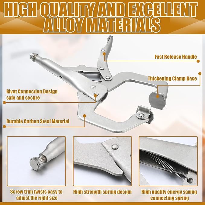 Yexiya 10 Pcs Locking C Clamp, Locking Pliers Adjustable Welding Clamp with Regular Tip and Swivel Pad for Shop Home Farm and Auto Workshop Woodworking, Cabinetry, Repair (6 Inch)
