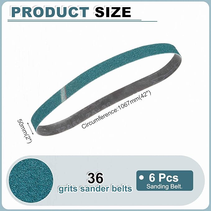 HARFINGTON 2 x 42 Inch Sanding Belts, 6 Pcs 36 Grit Zirconia Abrasive Belt Sander File Belt for Woodworking, Metal Polishing, Knife Sharpener