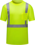 High Visibility Shirts Quick Dry Safety T Shirts with Reflective Strips and Pocket Short Sleeve Mesh Hi Vis Construction Work Class 2 Shirt for Men/Women Lime,5XL