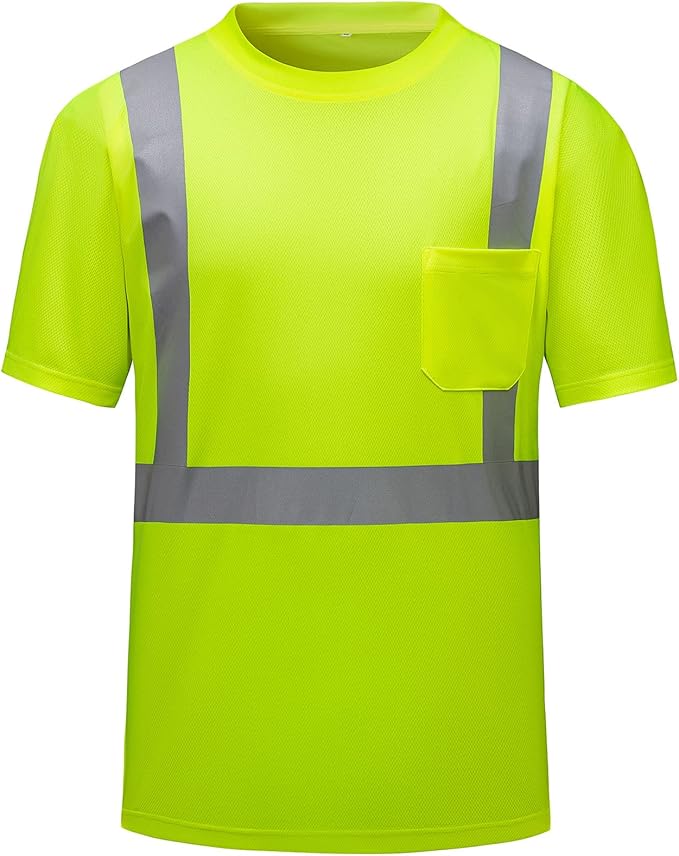 High Visibility Shirts Quick Dry Safety T Shirts with Reflective Strips and Pocket Short Sleeve Mesh Hi Vis Construction Work Class 2 Shirt for Men/Women Lime,2XL