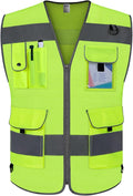 TCCFCCT Mesh Safety Vest for Men Women 9 Pockets High Visibility Vest for Safety, Reflective Vest for Construction Work, Hi Vis Vest with Reflective Strips, Meet ANSI/ISEA Standards, (Yellow, Large)