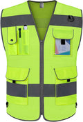 TCCFCCT Mesh High Visibility Vest 9 Pockets Hi Vis Reflective Safety Vest for Men Women, Construction Vest with Reflective Strips, Meets ANSI/ISEA Standards, (Yellow, Small)