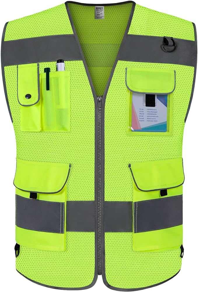 TCCFCCT Mesh High Visibility Vest 9 Pockets Hi Vis Reflective Safety Vest for Men Women, Construction Vest with Reflective Strips, Meets ANSI/ISEA Standards, (Yellow, Small)