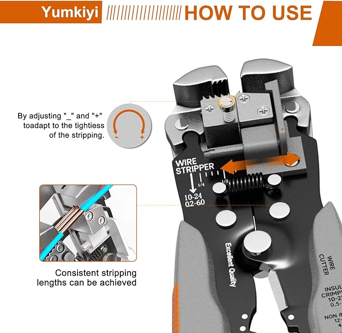Self-Adjusting Wire Stripper Tool, 3 in 1 Stripper/Cutter/Crimping, Heavy Duty Automatic Electrical Wire Strippers for AWG24-10,Quick Strip with Cutters & Crimper