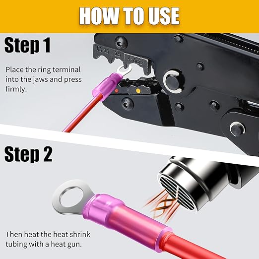 360PCS Marine Grade Heat Shrink Wire Connectors-Electrical Connectors Kit of Tinned Red Copper,Crimp Insulated Ring Fork Spade Butt Splice AWG22-16 Gauge (360pcs Red, AWG 22-16)