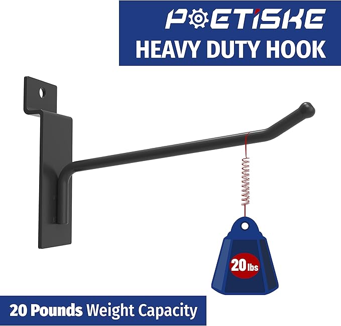 POETISKE Slatwall Hooks 32PC 4 Inch Slatwall Accessories - Heavy Duty Pegboard Gridwall Hooks for Retail & Garage Organization - Black