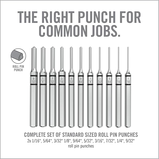 Real Avid 11-Piece Pin Punch Set - Portable All-in-One Punch Set with Storage Case - Choose Between Roll Pin, Standard or Brass and Steel Set