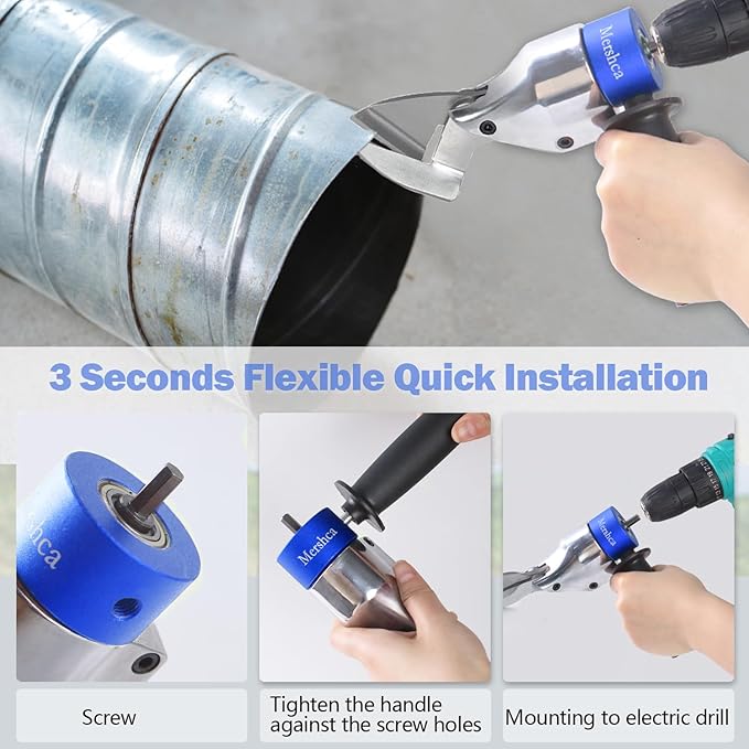360° Pivoting Drill Metal Shear Attachment - for Curved & Straight Cutting, Professional Power Tool Accessory for Cordless & Corded Drills, Metal Cutter for Iron, Aluminum & Copper Sheets- B