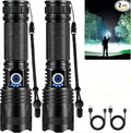 Rechargeable LED Flashlights High Lumens, 99,000 Lumens Super Bright Flashlights with 5 Modes, Waterproof Powerful Flash Light Multifunctional Flashlights for Home Emergencies Hiking（2 Pack）
