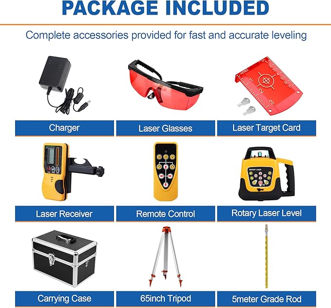 Iglobalbuy Self Leveling Rotary Laser Level System Kit with Surveying Tripod + Aluminum Grade Rod 16.4Ft, Red Beam Automatic Self-leveling Transit Laser Level Grading Rotating Lasers for Construction