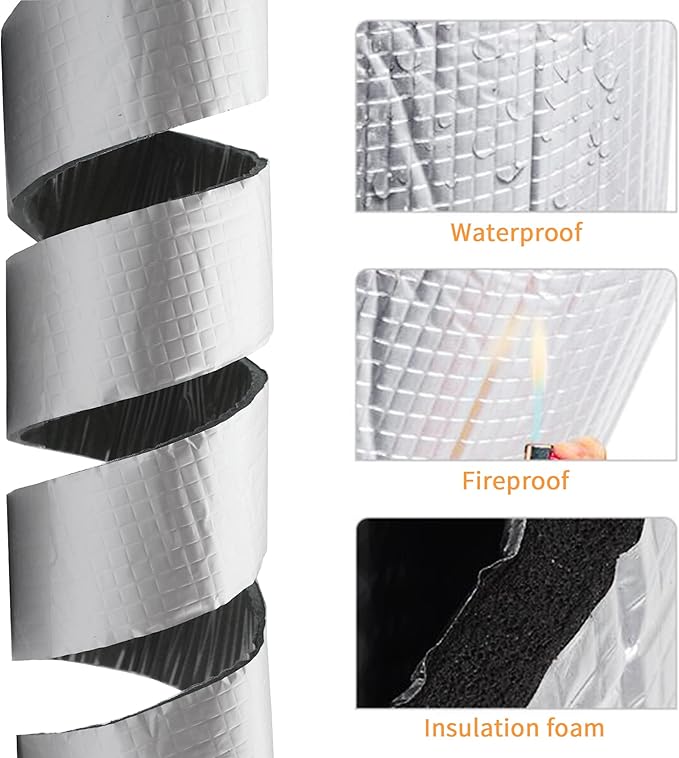 DOBTIM Foam Foil Pipe Insulation Wrap 2 in x 32 ft,Reflective Foil Insulation Tape Self Adhesive with High Resilience for Pipe Insulation Wrap