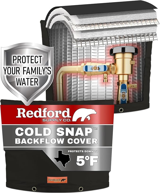 Redford Supply Co. Cold Snap (5°F) Backflow Preventer Insulation Cover, 32" W x 16" H, Pipe Insulation, Water Sprinkler Covers for Outside, Sprinkler Backflow Cover for Winter, Well Pump Bag (Black)
