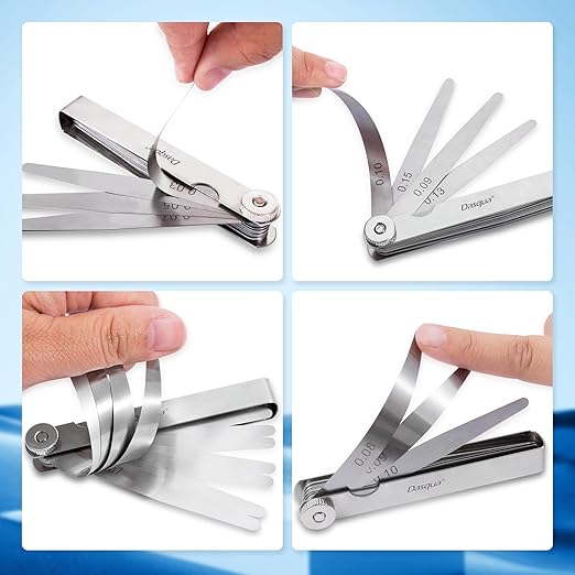 Dasqua 32 Blades Feeler Gauges 0.03-1.00mm Tapered Feeler Gauge Set Stainless Steel Thickness Gauges Dual Marked SAE and Metric Narrow Feeler Gauge for Measuring Gap Width or Thickness