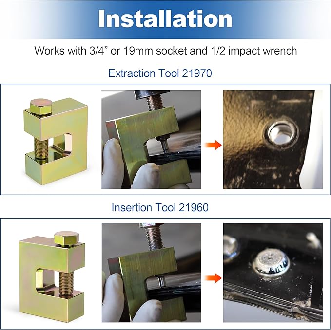 Self Piercing Rivet (SPR) Combo Kit - Extraction And Insertion Tools,Replaces 21960 21970-Works with 3/4” or 19mm socket and 1/2 impact wrench