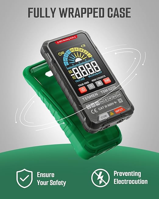 TESMEN TSM-522S Smart Digital Multimeter, Auto-Ranging Volt Meter, TRMS 4000 Counts Voltage Tester Measures Voltage, Capacitance, NCV, Frequency, Ohm, Continuity, Diode, Live Wire for Automotive, DIY