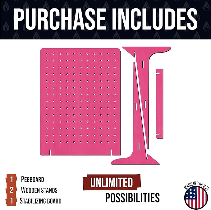 Torched Pegboard Display Stand for Jewelry, Craft Shows, Selling, Vendor Events, Tools, Peg Board Accessories Rack Organizer, XL 11.75" L x 4.3" W x 15.75" H, Pink