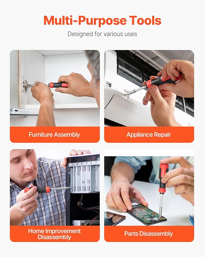 VEVOR Screwdriver Set, 13 in 1 Magnetic Multi Bit Mini Nut Driver Set, Phillips, Flat Head, Torx, Square Bits for Men, Manual Precision Repair Tool Kit for Sockets, Furniture, Home Appliances, Cars