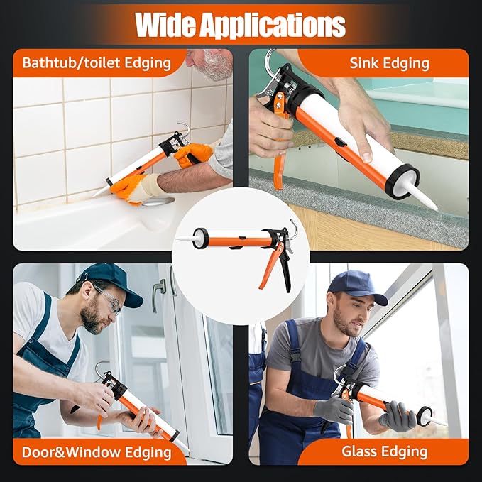 Holothurian Caulking Gun, No-Drip Hand Caulk gun, Silicone Gun with Comfort Grip, 1/10 Gallon Cartridge, 12:1 Thrust Ratio, and Two Nozzles and Scraper