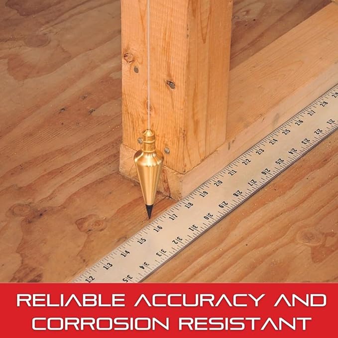 Solid Brass Plumb Bob, Brass Construction, Stainless Steel Point, Professional Centering Tool, Replaceable Tip (8oz)