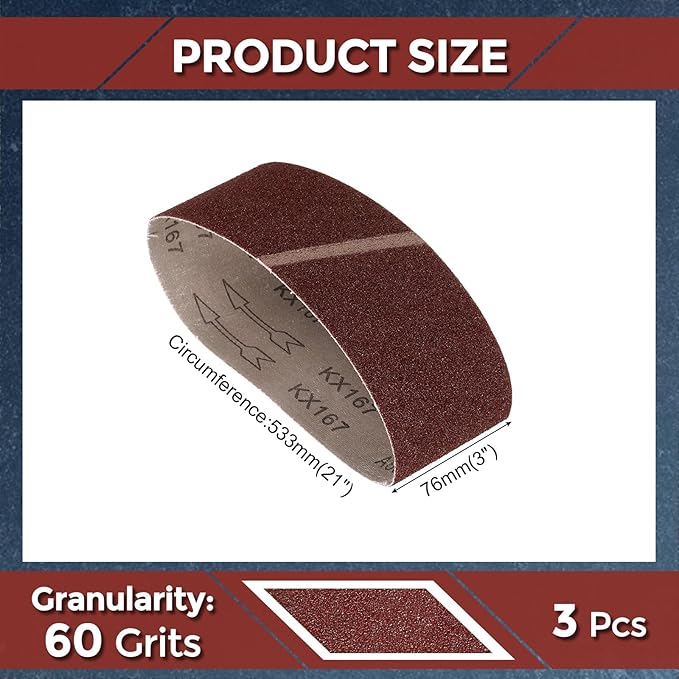 3 Pcs Sanding Belts 3 x 21 Inch 60 Grit Aluminum Oxide Abrasive Sandpaper for Belt Sander Metal Grinding Wood Working Weld Rust Removal