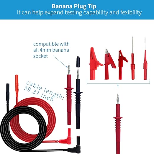 34-in-1 Test Lead and Test Probe Kit for Multimeter Tester | Lead Extension Right Angle to Straight 4mm Banana Plug Connectors Meter Leads | Multi-Type Back Probe Set | Alligator Clips