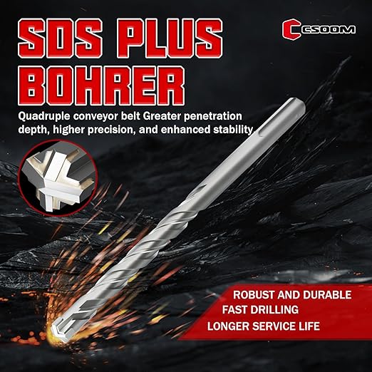CSOOM SDS Plus Rotary Hammer Drill Bit 1/2"x6.3", Professional Concrete Drill Bit for Concrete, Brick, Stone and Cement Walls