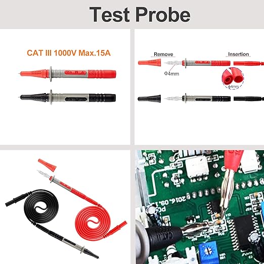 28PCS Multimeter Test Leads Kit with 6 Pockets Roll Up Tool Bag, Replaceable Wire Piercing Probes, Alligator Clips, Test Hook Clips, Test Tweezer for Digital Electrical Multimeter Testing