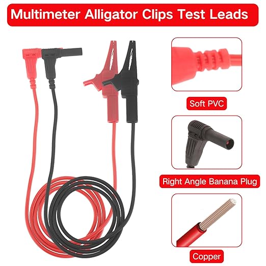 4PCS Heavy Duty Alligator Clips Test Leads, 18AWG Multimeter Alligator Clips Test Leads to Right Angle 4mm Banana Plug for Multimeter & Voltmeter, 3Ft 600V/1000V, Double Insulated ﻿ ﻿