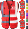 Custom Safety Vest with Logo for Men Women Personalized Class 2 High Visibility Reflective Vests with Pockets Zipper(S-5XL)