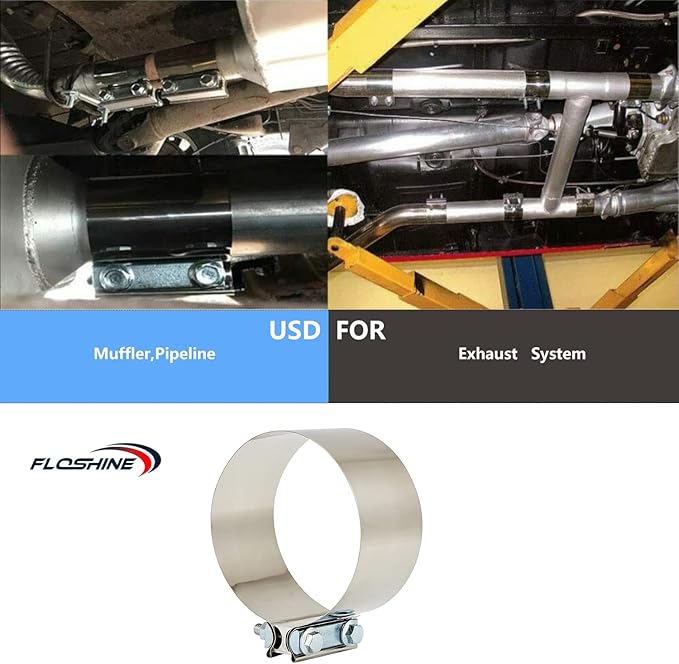 Butt Joint Band Clamps,Exhaust Muffler Clamp Exhaust Pipe Clamps Sleeve Stainless Steel (4, 6'')