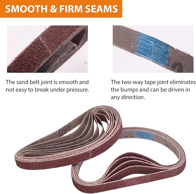 TAOKYID 36 Pack 3/8 x 13 Inch Sanding Belts for Air Belt Sander, 12Pcs Each of 40/60/80 Grits Abrasive File Belts for Woodworking, Metal Polishing, 3/8 inch x 13 inch Aluminum Oxide Sanding Belt