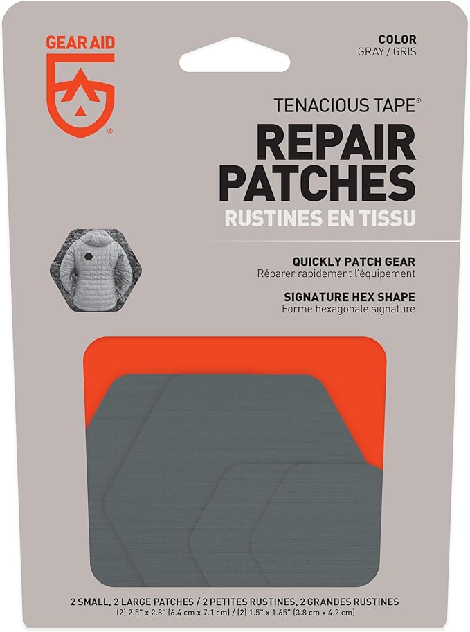 GEAR AID Tenacious Tape Hex 2.5” and 1.5” Repair Patches, Peel-and-Stick to Fix Holes and Burns in Down Jackets, Rain Gear, Tents, Tarps and More