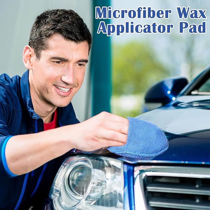 52 Pcs Microfiber Wax Applicator Pad 5" Diameter Soft Wax Pads for Car with Finger Pocket Cleaning Microfiber Polishing Care Foam Sponge for Cars, Truck, Boat, Motorcycle, RV, 4 Colors