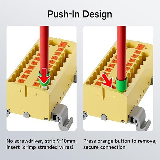 4Pcs KV225G DIN Rail Terminal Blocks, 9-Pole 1 in 18 Out Push-in Wire Connector/Splitter, 690V 24A