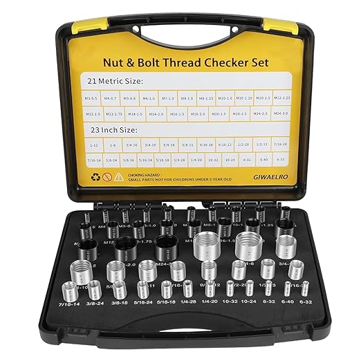 Nut and Bolt Thread Gauge - 44 PCS Nut and Bolt Checkers Individually Housed in Case (21 Metric & 23 Inch) Specially Suitable for Size Check on Tricky and Narrow Area