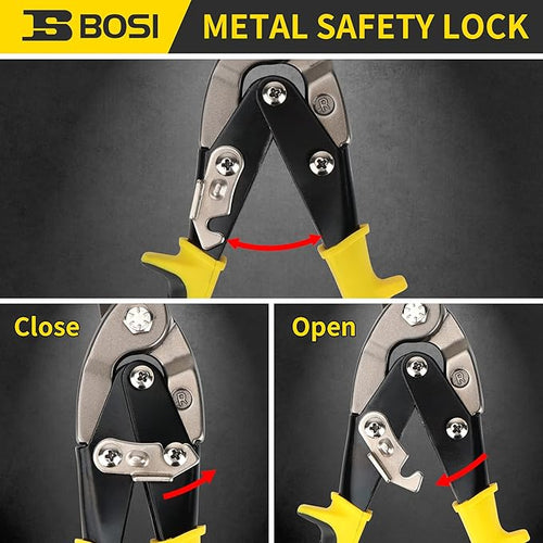 10 Inch Aviation Tin Snips Right Cut, Heavy Duty Sheet Metal Cutter Snips Shears Cutting Metal Sheet Chrome Vanadium Steel Sharp Blades Safety Latch
