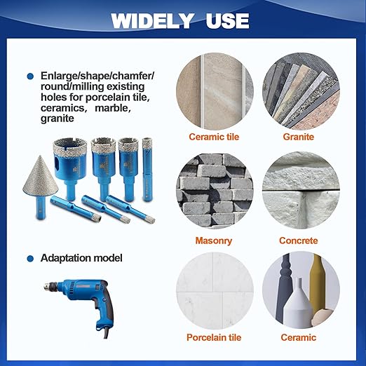 Tile Hole Saw Kit - BRSCHNITT Diamond Core Drill Bit Set 6/6/8/10/20/25/35mmDrill Bit &1 3/8" Diamond Chamfer Bit for Porcelain Tile Ceramic Marble Granite