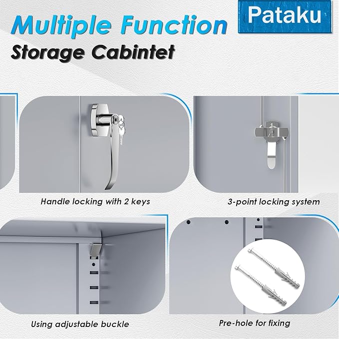 Pataku Metal Storage Cabinet, Garage Cabinet with Doors and Shelves 36" Hx32 Wx16 D, Steel Lockable File Cabinets for Office, Home, Garage, Basement, Industrial, Dark Grey