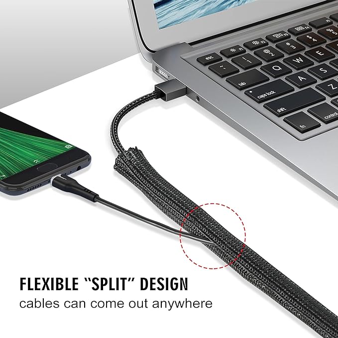 10ft - 3/4 inch Cable Protector Sleeve Split Wire Loom Tubing for Power, Audio, USB, Cord Management for TV, Computer, Protection from Pets Chewing, Black