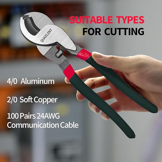10 Inch Large Cable Cutter Heavy Duty High Leverage Big Wire Cutting Plier Tool for 4/0 Aluminum 2/0 Soft Copper and 100PR 24AWG Comm Cable, Black