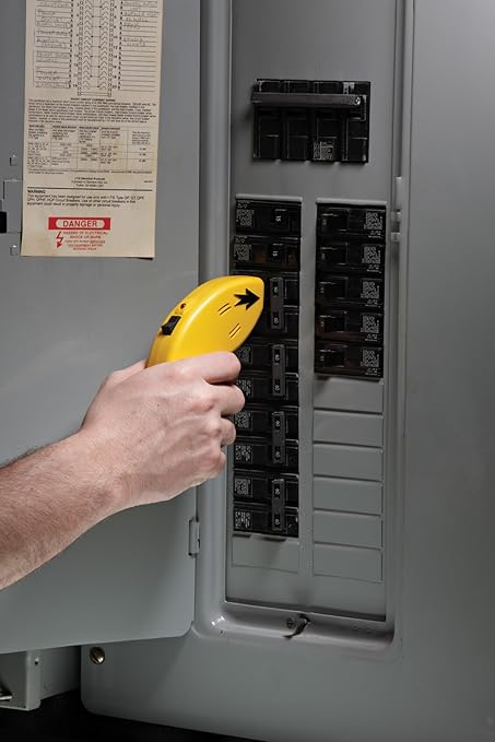 Sperry Instruments CS550A Circuit Breaker Finder, Quickly Locate AC Circuits/Fuses, Visual LED, Plug Style Transmitter/Auto-Sensing Receiver, 120V AC, Yellow