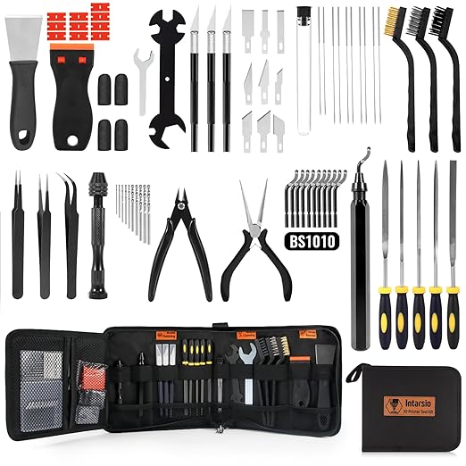 68Pcs 3D Printer Tools Kit with Storage Case, FDM/SLA Printer Accessories - Deburring Tool, 3D Print Removing Scrapers, Metal Files, Brushes, Hand Drill, Tweezers, for Bambu Lab, Ender 3, Kobra, etc.