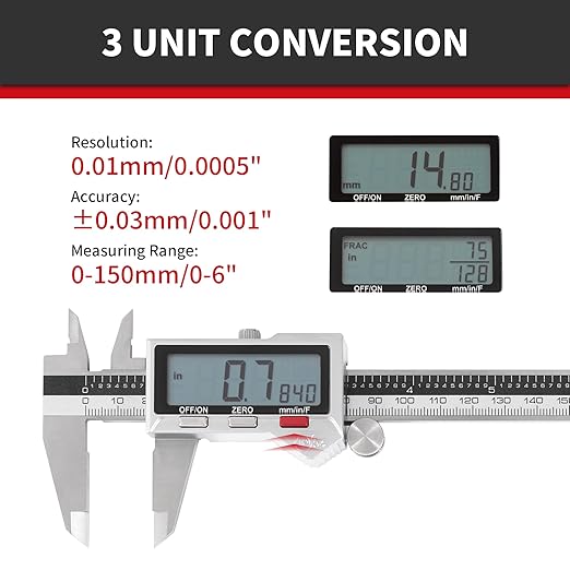 12 Inch Digital Caliper, 150mm Calipers Measuring Tool with Stainless Steel, IP54 Splash Proof Protection Design