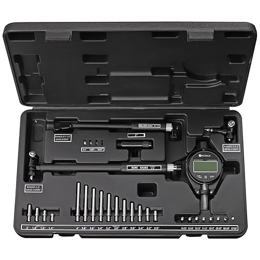 Neoteck Digital Dial Indicator Bore Gauge with 0.7"-6"/0.0005" Measuring Range and 6" Measuring Depth Dial Bore Gauge Set with 23PCS Anvils for Engine Cylinder Measurement-Black