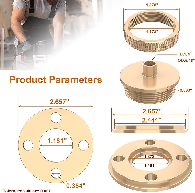 Template Guide Adapter, 1/4 Inch Solid Brass Routing Guide Bushings for Router Templates, Universal Quick Change Bushing Perfect for Routing Bushing Template