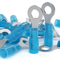 AIRIC 16-14 AWG - 1/4" Heat Shrink Ring Terminals, Copper Terminal Connector Ends, Battery Cable End Lugs, Blue Insulated Electrical Crimp Wiring Connectors, Wire Lug for 16, 14 Gauge Wires, 100 PCS