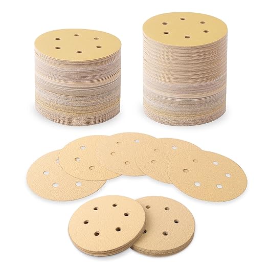 80 PCS 6 Inch 6 Hole Sanding Discs 60 Grit Hook and Loop Adhesive Round Sandpaper for Random Orbital Sander