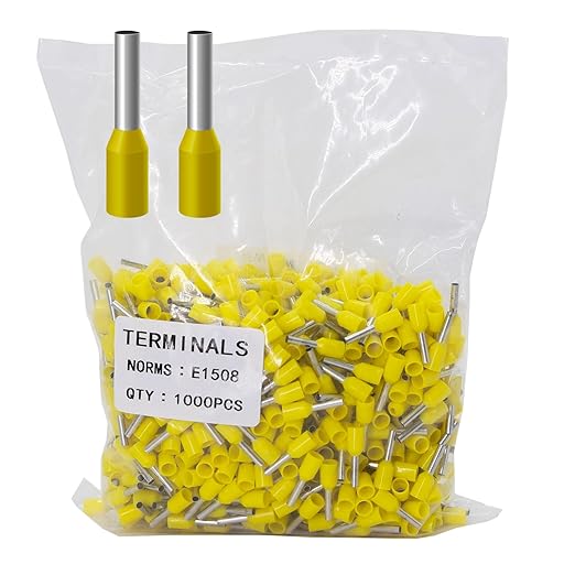 Fidioto 1000pcs AWG16 Wire Ferrules Terminals Kit, Wire Insulated Cord Pin Ends Terminals for Electric, Industrial, Chemical Industry, Power Control System, etc. (Yellow-1000PCS-16AWG)