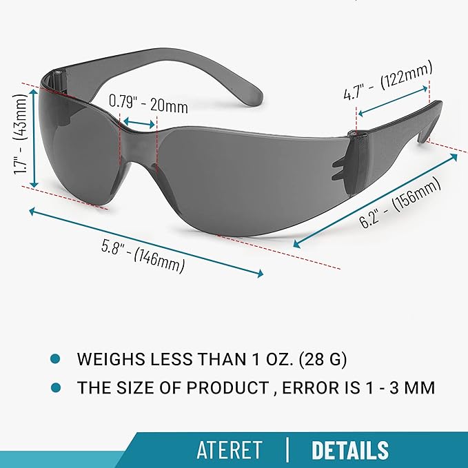 ATERET Protective Polycarbonate Safety Glasses White For Nurses Mechanic Electrician Saftey Glasses Goggles Anti Fog Eye Goggles Safety Protection (144 Pairs Grey)