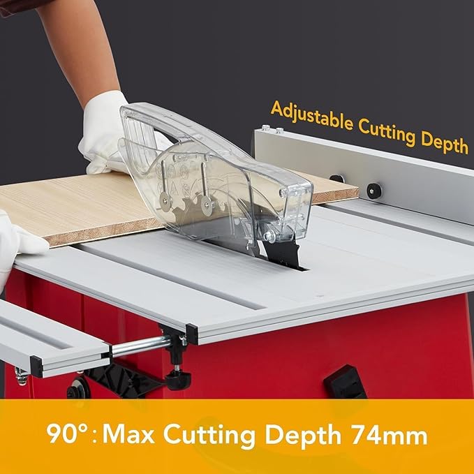 PioneerWorks 10 Inch Table Saw, 15A Multifunctional Saw With Stand & Push Stick, 90° Cross Cut & 0-45° Bevel Cut, 5000RPM, Adjustable Blade Height for Woodworking
